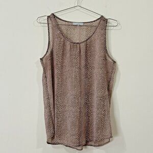 VIOLET & CLAIRE Sz M Animal Print Sheer Blouse Sleeveless Pink Brown Chiffon